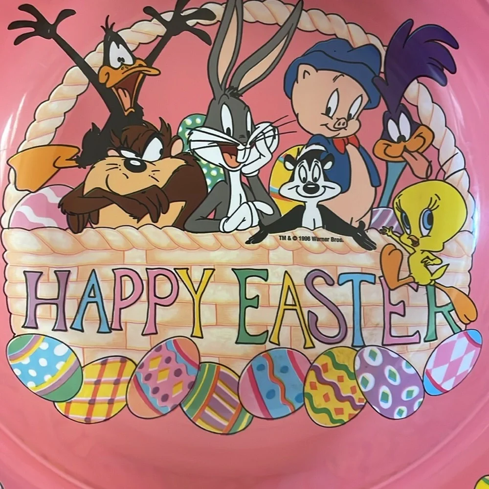 Vintage 1996 Warner Bros. Pink Plastic Easter Party Bowl